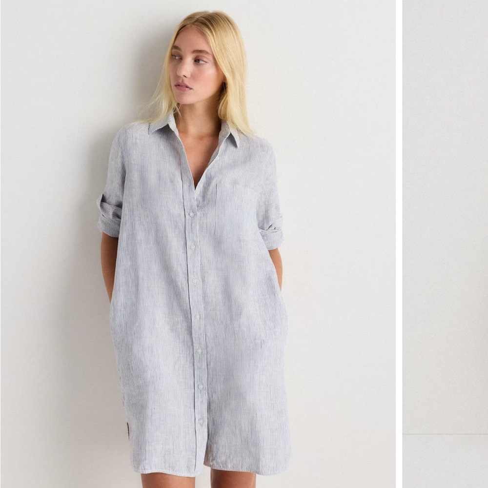 quince striped linen shirt dress